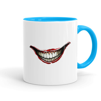 Joker smile, Mug colored light blue, ceramic, 330ml