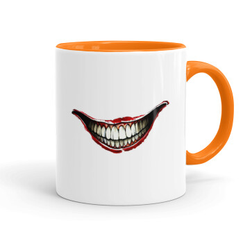 Joker smile, Κούπα χρωματιστή πορτοκαλί, κεραμική, 330ml