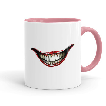 Joker smile, Mug colored pink, ceramic, 330ml