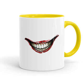 Joker smile, Κούπα χρωματιστή κίτρινη, κεραμική, 330ml