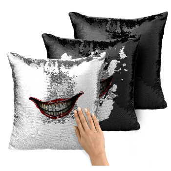 Joker smile, Μαξιλάρι καναπέ Μαγικό Μαύρο με πούλιες 40x40cm περιέχεται το γέμισμα