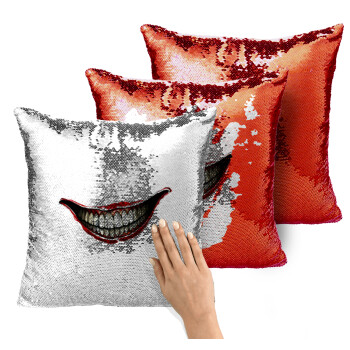 Joker smile, Μαξιλάρι καναπέ Μαγικό Κόκκινο με πούλιες 40x40cm περιέχεται το γέμισμα