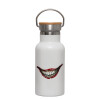 Metallic thermos (Stainless steel) White with wooden lid (bamboo), double-walled, 350ml