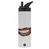 Metallic thermos bottle with straw & handle, stainless steel (Stainless steel 304), double-walled, 600ml.