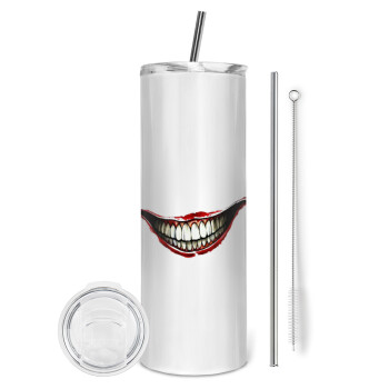 Joker smile, Eco friendly ποτήρι θερμό (tumbler) από ανοξείδωτο ατσάλι 600ml, με μεταλλικό καλαμάκι & βούρτσα καθαρισμού