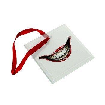 Joker smile, Χριστουγεννιάτικο στολίδι γυάλινο τετράγωνο 9x9cm