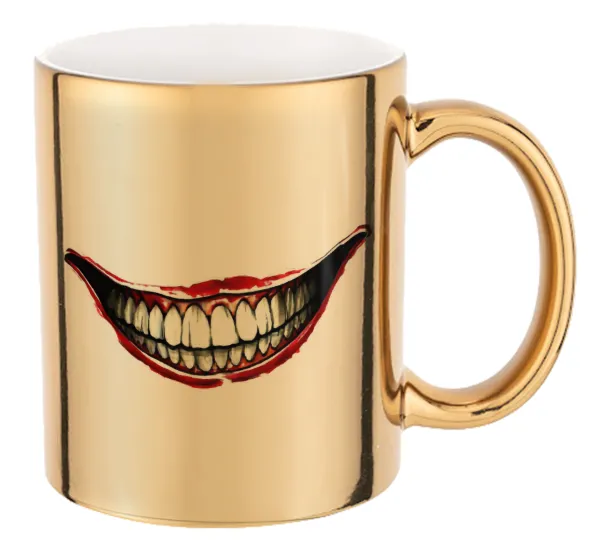 Joker smile — Mug ceramic, gold mirror, 330ml