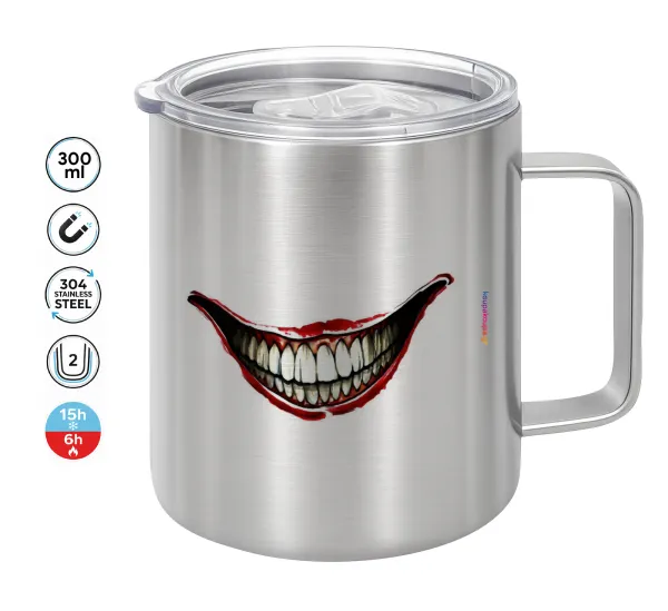 Joker smile — Double-walled stainless steel mug 300ml with temperature-retaining lid