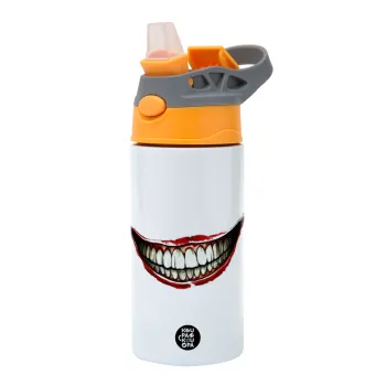 Joker smile, Παιδικό παγούρι θερμό, ανοξείδωτο, με καλαμάκι ασφαλείας, Πορτοκαλί/Γκρι (360ml) BPA-FREE
