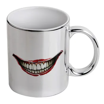Joker smile, Mug ceramic, silver mirror, 330ml