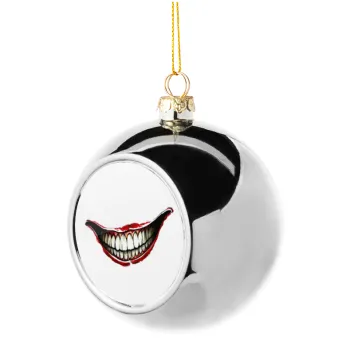 Joker smile, Silver 8cm Christmas tree ball ornament