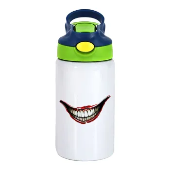 Joker smile, Children's hot water bottle, stainless steel, with safety straw, green, blue (350ml)