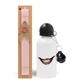Joker smile, Easter Set, metallic aluminum bottle (500ml) & aromatic flat Easter candle (30cm) (PINK)