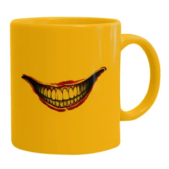 Joker smile, Ceramic coffee mug yellow, 330ml