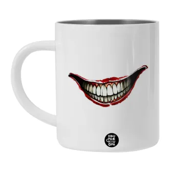 Joker smile, Λευκή Ανοξείδωτη Μεταλλική Κούπα 450ml - Διπλού Τοιχώματος 