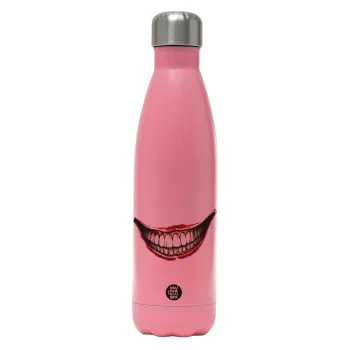 Joker smile, Metal mug thermos Pink Mat (Stainless steel), double wall, 500ml