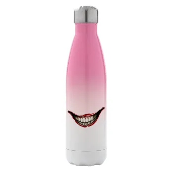 Joker smile, Metal mug thermos Pink/White (Stainless steel), double wall, 500ml