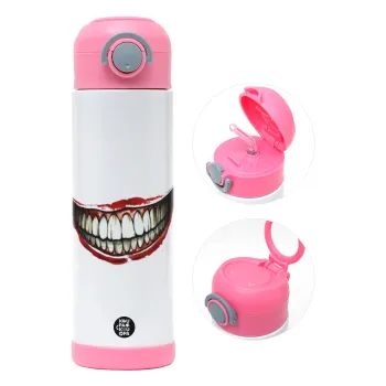 Joker smile, Children's hot water bottle, stainless steel, with safety straw, PINK (500ml)