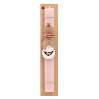 Joker smile, Easter Set, wooden keychain & scented flat Easter candle (30cm) (PINK)