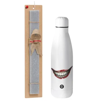 Joker smile, Easter Set, metallic stainless thermos bottle (500ml) & scented flat Easter candle (30cm) (GRAY)