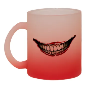 Joker smile, Κούπα γυάλινη δίχρωμη με βάση το κόκκινο ματ, 330ml