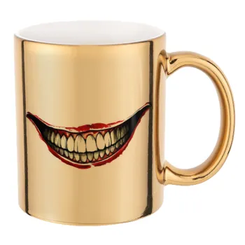 Joker smile, Mug ceramic, gold mirror, 330ml