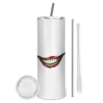Joker smile, Tumbler ποτήρι θερμό από ανοξείδωτο ατσάλι 600ml, με μεταλλικό καλαμάκι & βούρτσα καθαρισμού