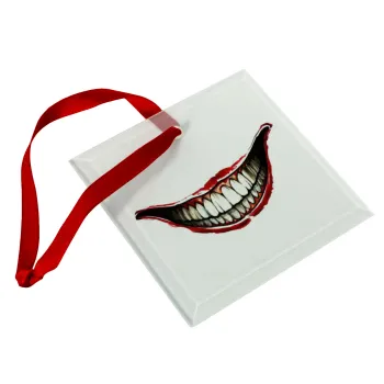 Joker smile, Στολίδι Χριστουγεννιάτικο στολίδι γυάλινο τετράγωνο 9x9cm