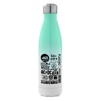 Best Rock Bands Collection, Μεταλλικό παγούρι θερμός Πράσινο/Λευκό (Stainless steel), διπλού τοιχώματος, 500ml