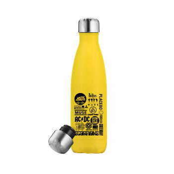Best Rock Bands Collection, Yellow Stainless Steel Metallic Thermos, double-walled, 500ml