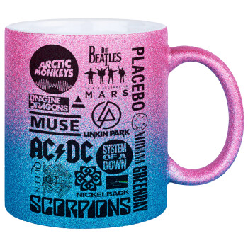 Best Rock Bands Collection, Κούπα Χρυσή/Μπλε Glitter, κεραμική, 330ml