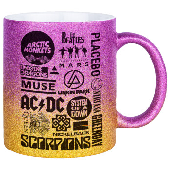 Best Rock Bands Collection, Κούπα Χρυσή/Ροζ Glitter, κεραμική, 330ml