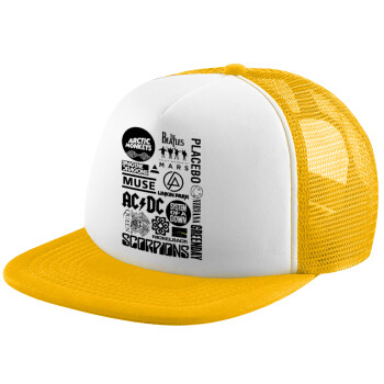 Best Rock Bands Collection, Καπέλο Ενηλίκων Soft Trucker με Δίχτυ Κίτρινο/White (POLYESTER, ΕΝΗΛΙΚΩΝ, UNISEX, ONE SIZE)