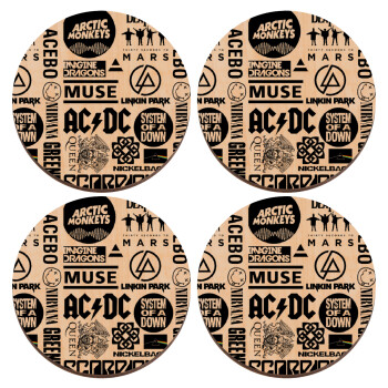 Best Rock Bands Collection, ΣΕΤ x4 Σουβέρ ξύλινα στρογγυλά plywood (9cm)