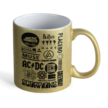 Best Rock Bands Collection, Κούπα Χρυσή Glitter που γυαλίζει, κεραμική, 330ml