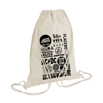 Best Rock Bands Collection, Τσάντα πλάτης πουγκί GYMBAG natural (28x40cm)