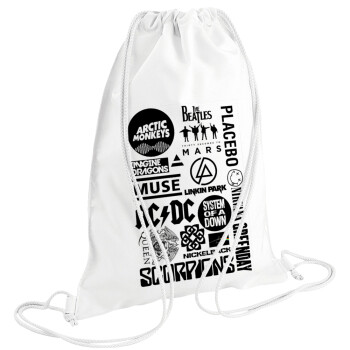 Best Rock Bands Collection, Τσάντα πλάτης πουγκί GYMBAG λευκή (28x40cm)