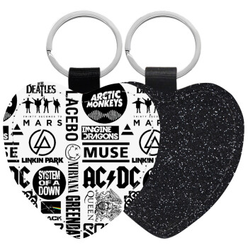 Best Rock Bands Collection, Μπρελόκ PU δερμάτινο glitter καρδιά ΜΑΥΡΟ