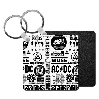 Best Rock Bands Collection, Μπρελόκ Δερματίνη, τετράγωνο ΜΑΥΡΟ (5x5cm)