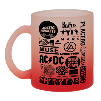 Best Rock Bands Collection, Κούπα γυάλινη δίχρωμη με βάση το κόκκινο ματ, 330ml
