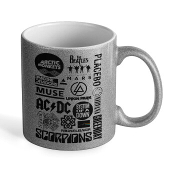 Best Rock Bands Collection, Κούπα Ασημένια Glitter που γυαλίζει, κεραμική, 330ml