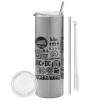 Tumbler ποτήρι θερμό Ασημένιο από ανοξείδωτο ατσάλι 600ml, με μεταλλικό καλαμάκι & βούρτσα καθαρισμού