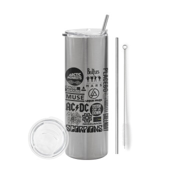 Best Rock Bands Collection, Tumbler stainless steel Silver 600ml, with metal straw & cleaning brush