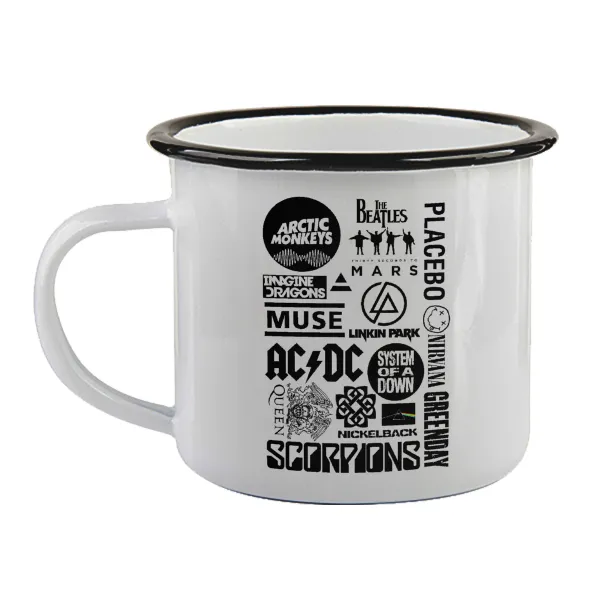 Best Rock Bands Collection — Enamel mug with black rim, 360ml
