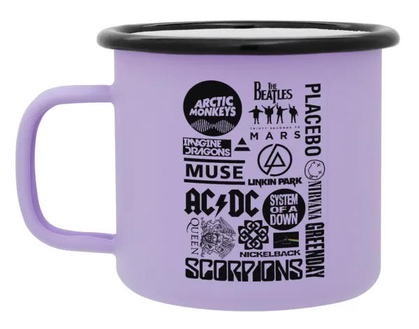 Best Rock Bands Collection — Metal enamel mug, matte light pastel purple, 360ml