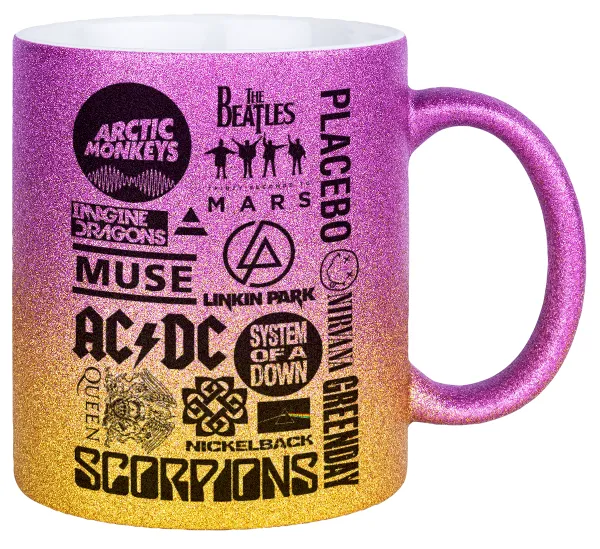 Best Rock Bands Collection — Gold/pink glitter mug, ceramic, 330ml