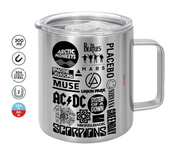 Best Rock Bands Collection — Double-walled stainless steel mug 300ml with temperature-retaining lid