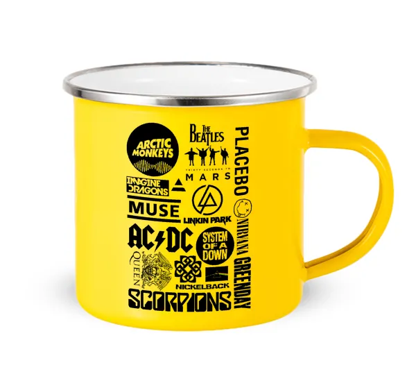Best Rock Bands Collection — Yellow Enamel Metallic Cup 360ml