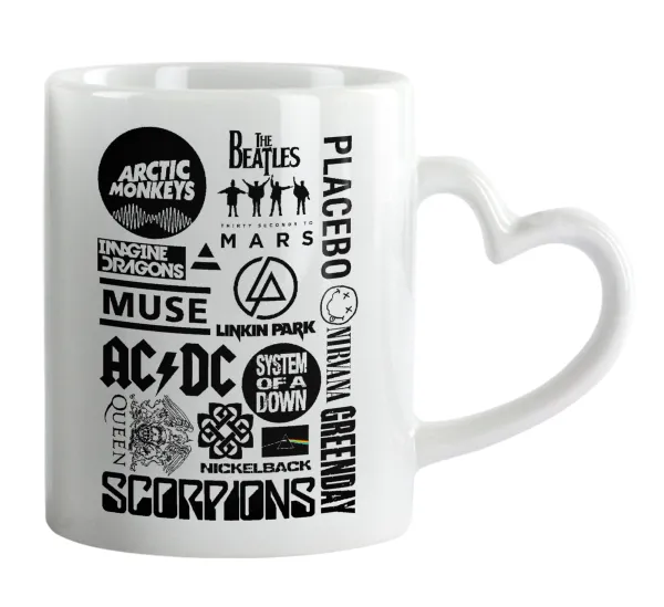 Best Rock Bands Collection — Κούπα καρδιά χερούλι λευκή, κεραμική, 330ml