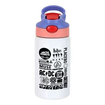 Best Rock Bands Collection, Children's hot water bottle, stainless steel, with safety straw, pink/purple (350ml)